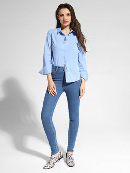 CONTE Однотонная хлопковая рубашка с декоративными пуговицами LBL 1041 light blue - Conte elegant фото 2