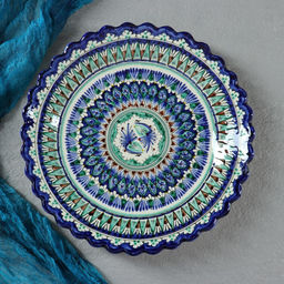 Тарелка узбекская Риштанская Керамика «Орнамент», d=25 см, синяя