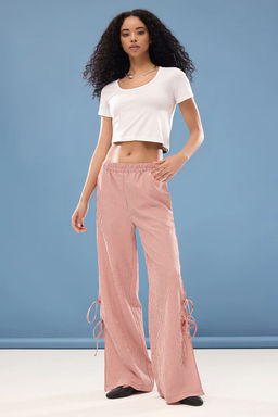 Kiremit Potikare Yandan Y?rtmacl? Beli Lastikli Genis Paca Dokuma Pantolon TWOSS25PL00022