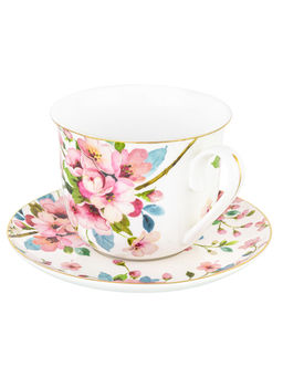 Чайная пара 2 пр. 450 мл 14*11*8,5 см "Яблоневый цвет на белом" NEW BONE CHINA