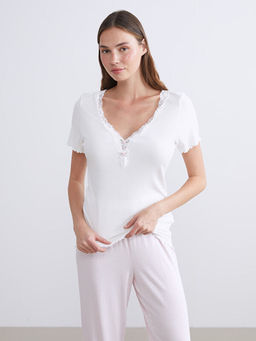 V Yaka ?izgili Kad?n Pijama Tak?m?