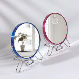 Зеркало настольное, с увеличением х2, настенное, двустороннее, 13.5×15 см, (d=11.5 см), МИКС