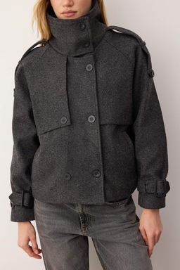 Koyu Gri Diagonel Kruvaze Oversize Midi Kase Kaban TWOAW26KB00040 - Trendyolmilla фото 7