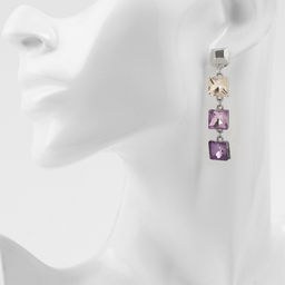 Серьги со стразами Блум квадраты тёмные, цветные в серебре - Qf фото 3