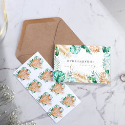 Цена за 8 шт. Приглашение на свадьбу в крафтовом конверте «Тропики», 10×15 см