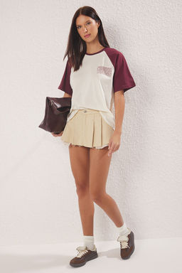 Tas %100 Kal?n Pamuklu Renk Bloklu Sloganl? Relaxed/Rahat Kesim Orme T-Shirt TWOSS24TS00134