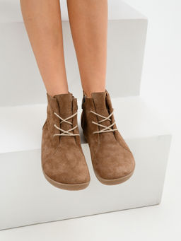 Босоногие ботинки 352.К.NATAbr.Серо-коричневая замша/кожаная подкладка