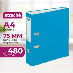 Папка-регистратор 75мм Attache А4, св-синяя, тиснение кожа, метал угол фото 2