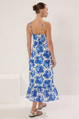 TRENDYOLMILLA Mavi Cicekli Keten Gorunumlu Maxi Ask? Detayl? Dokuma Elbise TWOSS25EL00045  фото 4