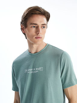 Bisiklet Yaka K?sa Kollu Bask?l? Penye Erkek Ti??rt