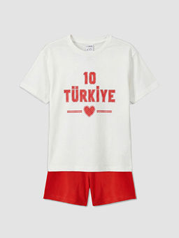 T?rkiye Bask?l? K?z ?ocuk ?ortlu Pijama Tak?m?