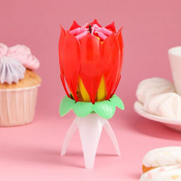 Свеча для торта музыкальная Тюльпан, красная, 125 см