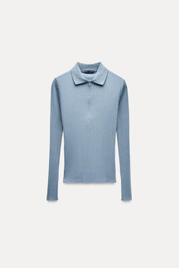 RIBBED POLO NECK T-SHIRT - Zara фото 5