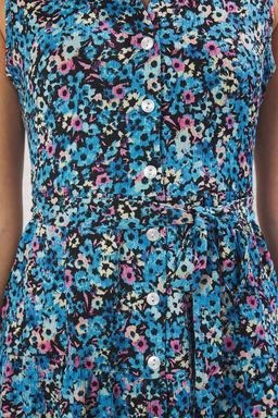 Mavi Cicek Bask?l? Dugmeli Polo Yaka Skater/Belden Ac?lan Esnek Mini Orme Elbise TWOSS25EL00688 - Trendyolmilla фото 3