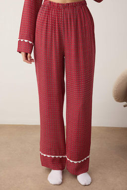 Bordo Ekose / Kareli Shally Dokuma Pijama Tak?m? THMAW26PT00100 - Trendyolmilla фото 3
