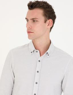 Рубашка Pierre Cardin Slim Fit светло-серая с длинным рукавом
