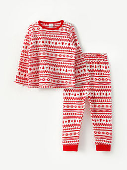Bisiklet Yaka Uzun Kollu Y?lba?? Temal? K?z Bebek Pijama Tak?m?