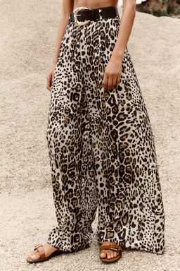 WIDE SATIN TROUSERS WITH BELT - Zara фото 3