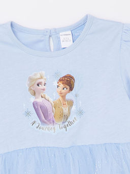 Bisiklet Yaka K?sa Kollu Elsa Bask?l? K?z Bebek Elbise