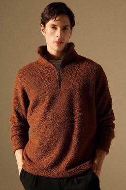 Regular Fit Dik Yaka Fermuarl? Pelus Sweatshirt - Defacto фото 2