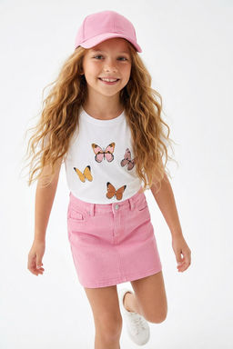 Beyaz K?z Cocuk %100 Pamuk Kelebek Desenli Regular/Normal Kal?p K?sa Kol Orme T-Shirt TKDSS24TS00041 - Trendyolmilla фото 9