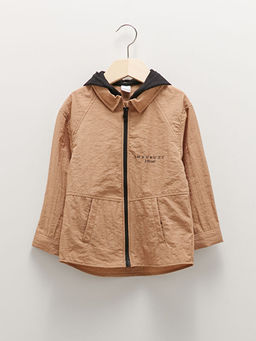 Kap??onlu Uzun Kollu Bask?l? Erkek Bebek Fermuarl? G?mlek