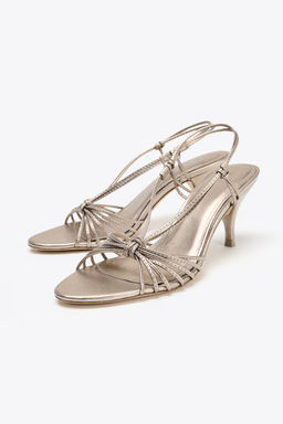 LEATHER KNOTTED STRAPPY SANDALS - Zara фото 3