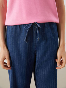 Beli Lastikli ?izgili Wideleg Kad?n Jean Pantolon