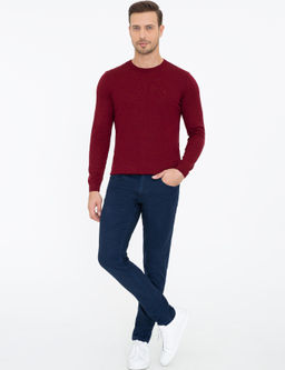 Бордово-красный базовый трикотажный свитер приталенного кроя с круглым вырезом - Cacharel фото 5