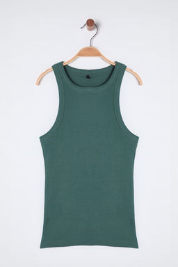 Haki*001 Vucuda Oturan Regular Boy Halter Yaka Fitilli Pamuklu Esnek Orme Atlet TWOSS24AL00002