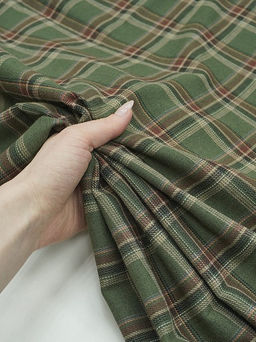 Фуле Клетка цв.темно-эвкалиптовый/коричневый, ш.1.45м, хлопок-100%, 180гр/м.кв - Купава фото 5