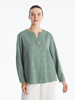 V Yaka ?i?ekli Uzun Kollu Kad?n Bluz