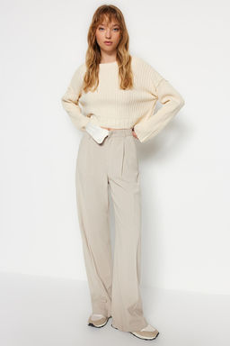 Ekru Super Crop Basic Triko Kazak TWOAW24KZ00275 - Trendyolmilla фото 3