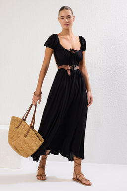 Trendyolmilla Plaj Giyim Ekru Maxi Dokuma Gipe Detayl? Elbise TBESS25EL00030