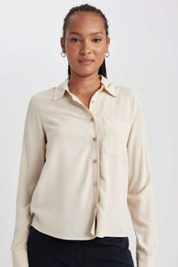 Regular Fit Basic Duz Viskon Uzun Kollu Gomlek