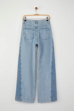 Ozel Koleksiyon Mavi Yuksek Bel Renk Bloklu Wide Leg Genis Paca Jeans TWOAW26JE00099 - Trendyolmilla фото 6