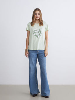 Bisiklet Yaka Bask?l? Kad?n Ti??rt