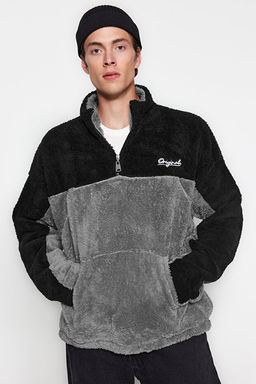 Siyah Unisex Oversize/Geni_ Kesim Renk Blok S_cak Tutan Pelu_ Sweatshirt TMNAW22SW1477 - Trendyolmilla фото 2