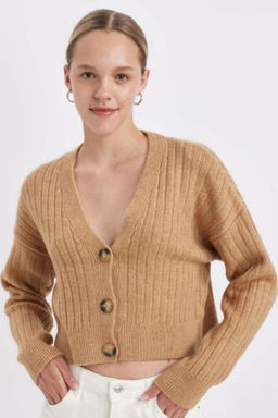 Regular Fit V Yaka Basic Duz Dugmeli Triko H?rka