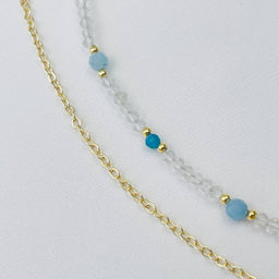 Колье двойное из Горного Хрусталя,Апатита и Аквамарина 38/42 см +