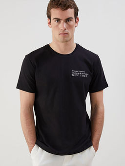 Bisiklet Yaka New York Bask?l? Penye Erkek Ti??rt