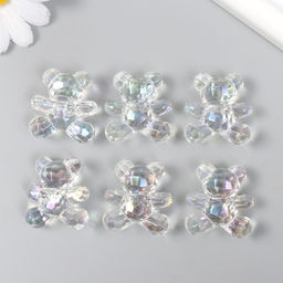 Цена за 6 шт. Бусина для творчества пластик Медвежонок 3D прозрачный перламутр 3х1,5х3,2 см - Арт узор фото 4