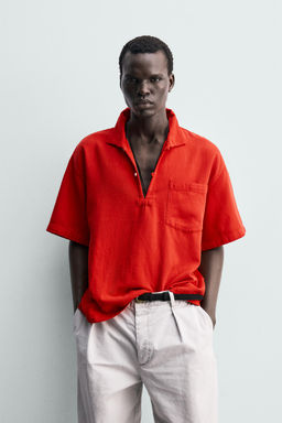 CAMISA POLO ALGOD?N - LINO / Rojo - Zara фото 3