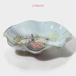 Салатник Доляна «Весенний роман», 600 мл, 19×3.7 см, стекло, голубой