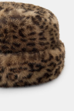 ANIMAL PRINT FAUX FUR HAT