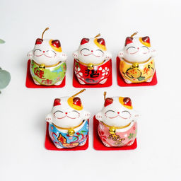 Сувенир керамика Манэки-нэко в костюмчике 4,5х3,6х4,6 см набор 5 шт