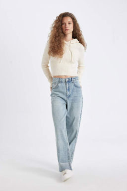 Мешковатые джинсовые брюки длиной до щиколотки с высокой талией и мешковатыми манжетами. - Defacto фото 4