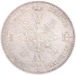 Монета 1 талер 1861 года А Пруссия Коронация Вильгельма I и Августы