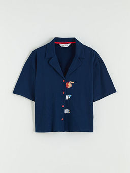 G?mlek Yaka Bask?l? Kad?n Pijama ?st?