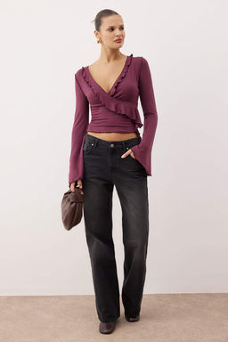 Murdum Anvelop Triko Gorunumlu Ispanyol Kol Regular/Normal Kal?p Orme Bluz TWOAW25BZ00151